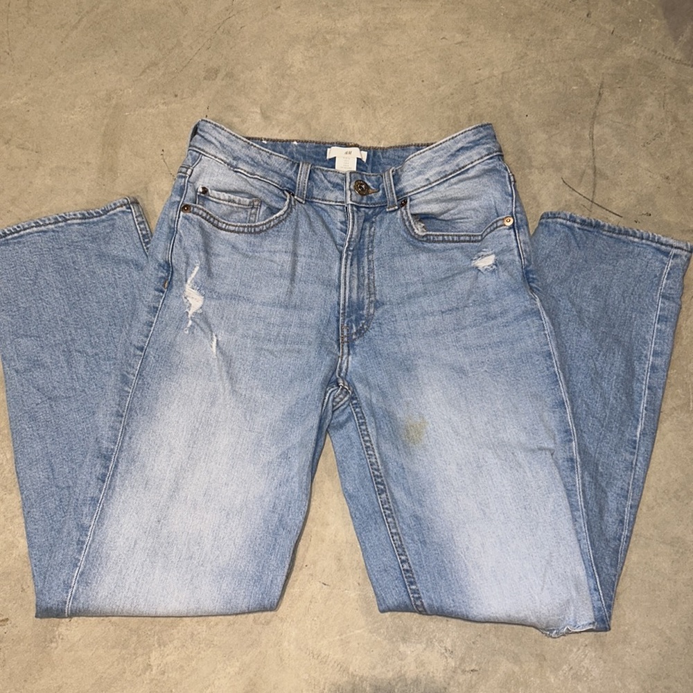 h & m light blue wide leg ripped jean